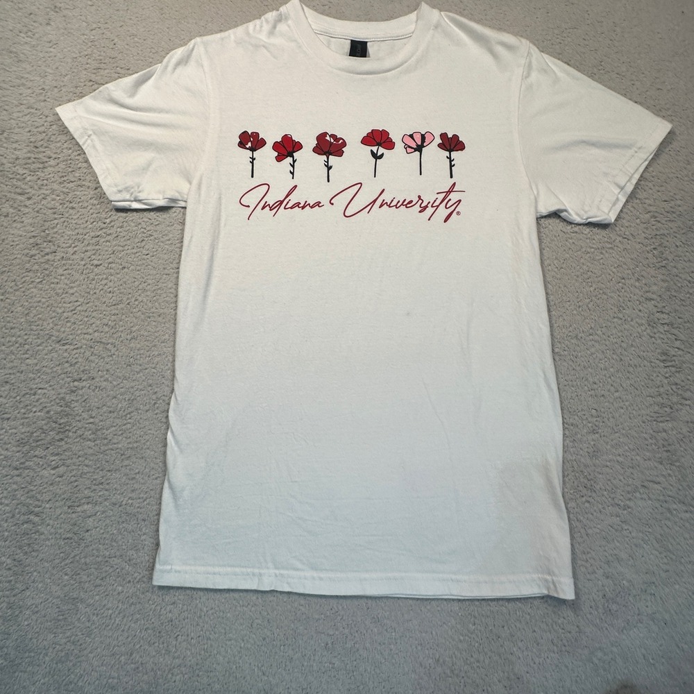 Gildan Indiana University T-Shirt Womens Small White Floral Poppy Graphic Tee